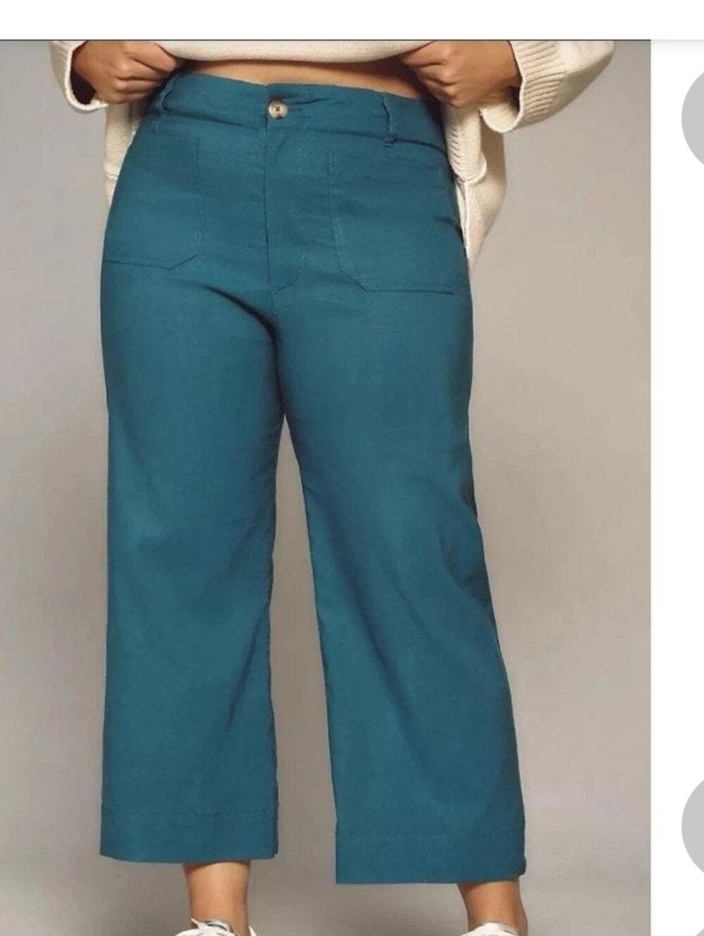 Anthropologie Maeve The Colette Cropped Wide-Leg Linen Blend Pants Turquoise